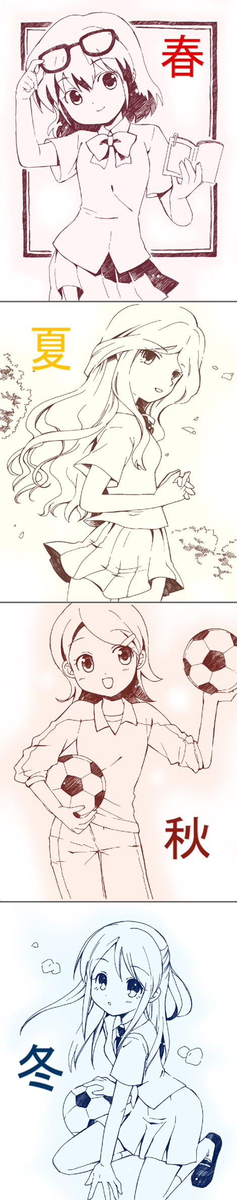 otonashi haruna, raimon natsumi, kudou fuyuka, and kino aki (inazuma eleven) drawn by usami_wataru