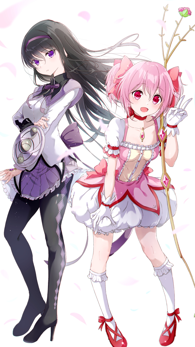 akemi homura and kaname madoka (mahou shoujo madoka magica) drawn by meen_(ouaughikepdvrsf)