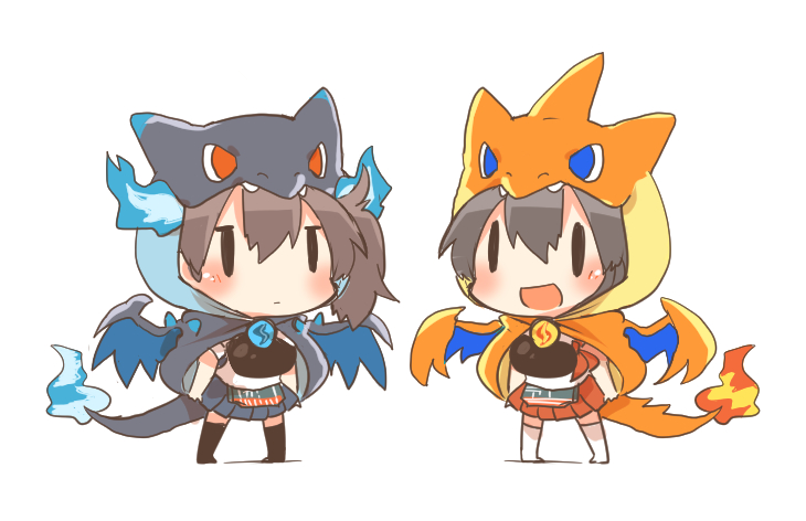 kaga, akagi, charizard, mega charizard x, and mega charizard y (kantai collection and 1 more) drawn by rebecca_(keinelove)