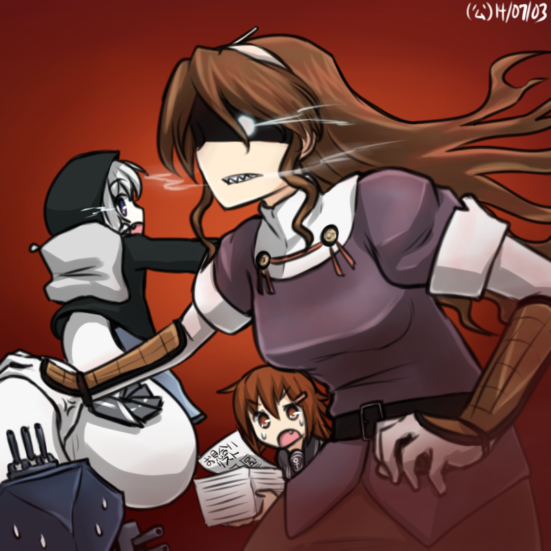 ikazuchi, ashigara, and re-class battleship (kantai collection) drawn by hamu_koutarou