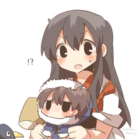 kaga, akagi, failure penguin, and popo (kantai collection and 1 more) drawn by rebecca_(keinelove)
