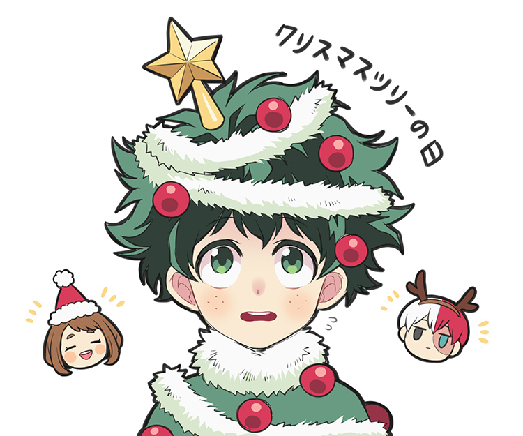 midoriya izuku, uraraka ochaco, and todoroki shoto (boku no hero academia) drawn by nightcat
