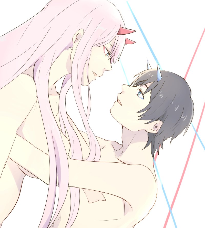 zero two and hiro (darling in the franxx) drawn by t_r_15