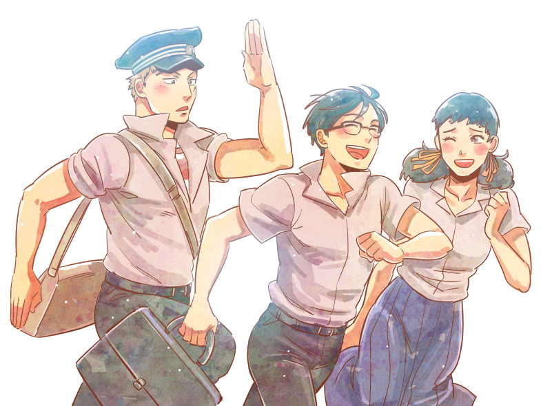 kawabuchi sentarou, nishimi kaoru, and mukae ritsuko (sakamichi no apollon) drawn by tatsumi_(pixiv_98585)