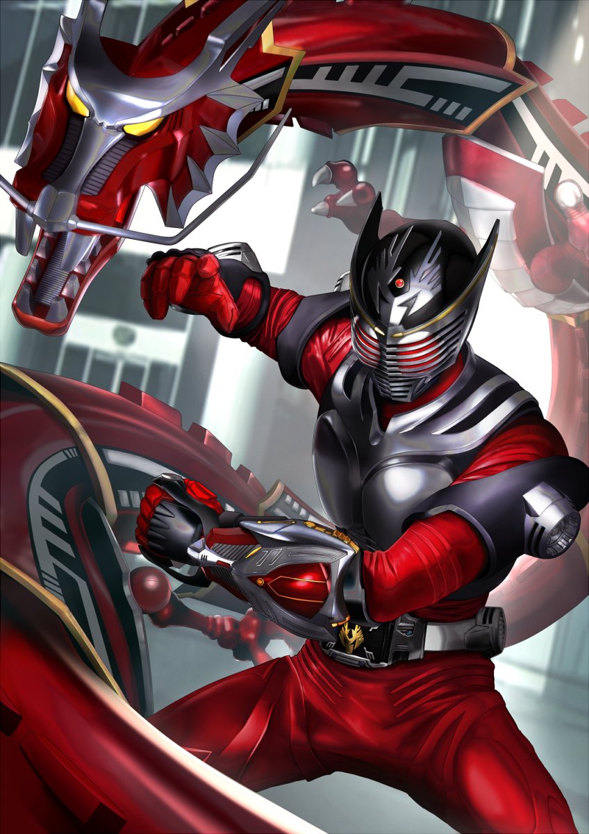 kamen rider ryuki and dragreder (kamen rider and 1 more) drawn by masukudo_(hamamoto_hikaru)