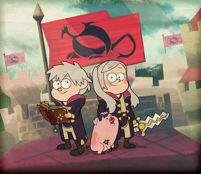 female robin, male robin, chrom, mabel pines, dipper pines, and 1 more (fire emblem and 2 more) drawn by tanookilink