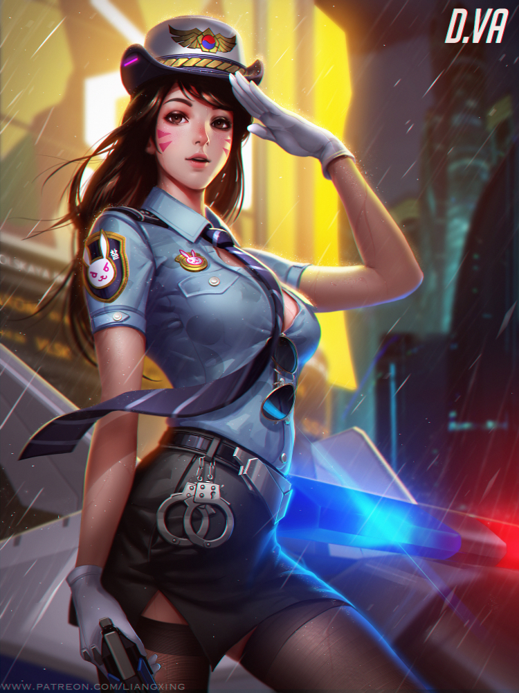 d.va and officer d.va (overwatch and 1 more) drawn by liang_xing