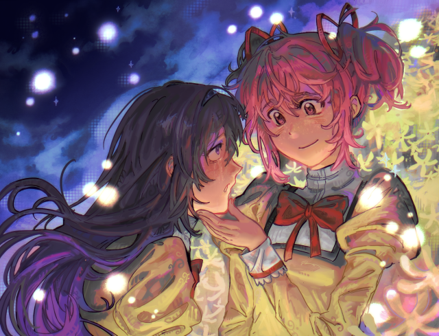 akemi homura and kaname madoka (mahou shoujo madoka magica and 1 more) drawn by wormontwostrings