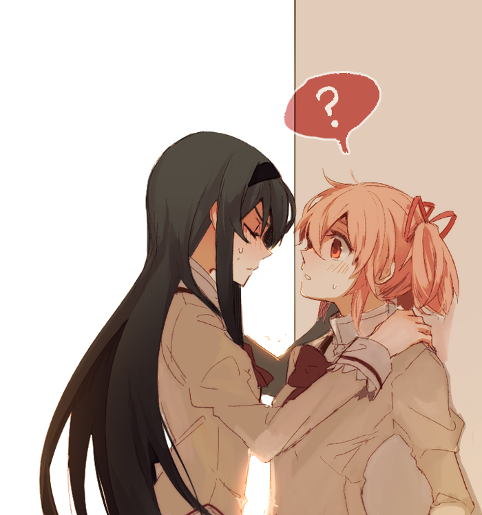 akemi homura and kaname madoka (mahou shoujo madoka magica) drawn by hanyae