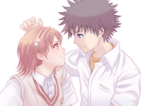 misaka mikoto and kamijou touma (toaru majutsu no index and 1 more) drawn by ashishi