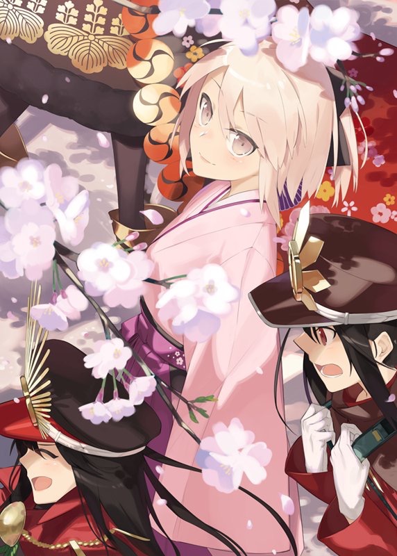 okita souji, oda nobunaga, and oda nobukatsu (fate and 2 more) drawn by hayashi_kewi