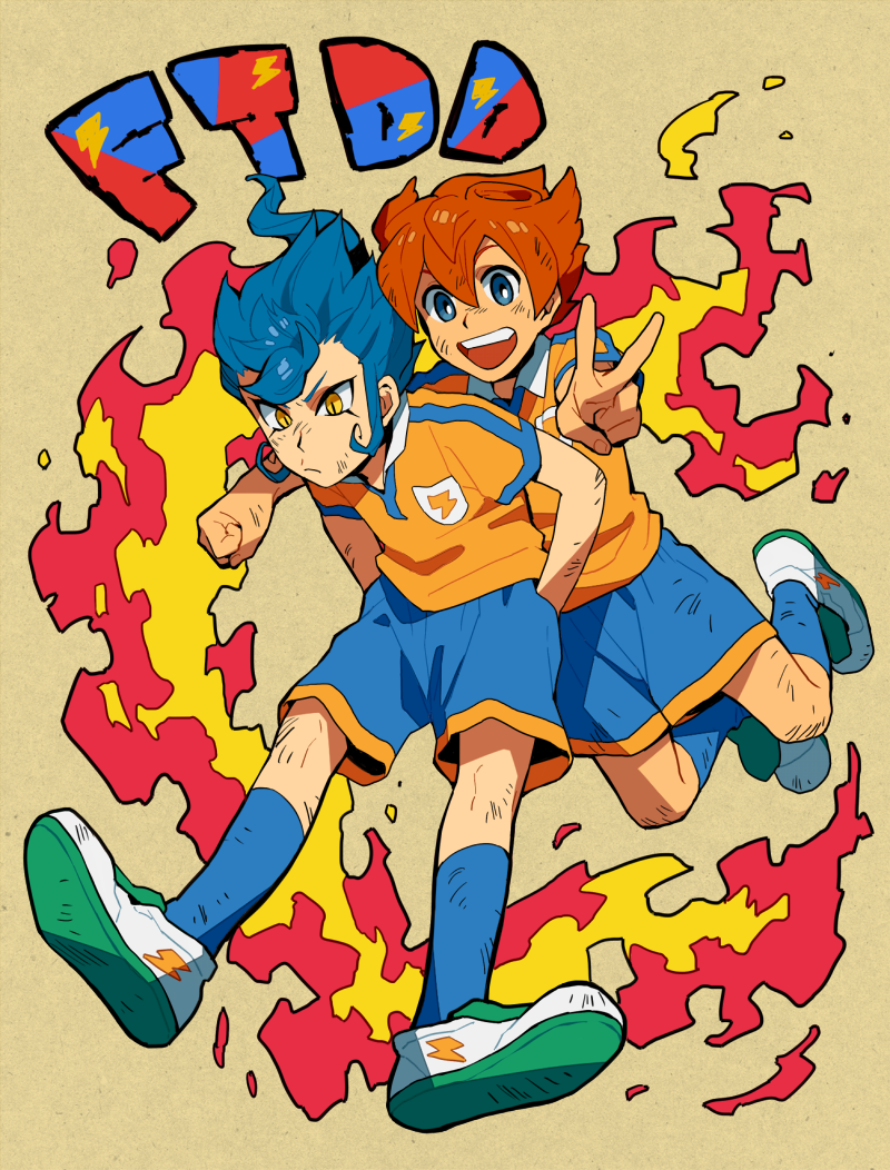 matsukaze tenma and tsurugi kyousuke (inazuma eleven and 1 more) drawn by mosako