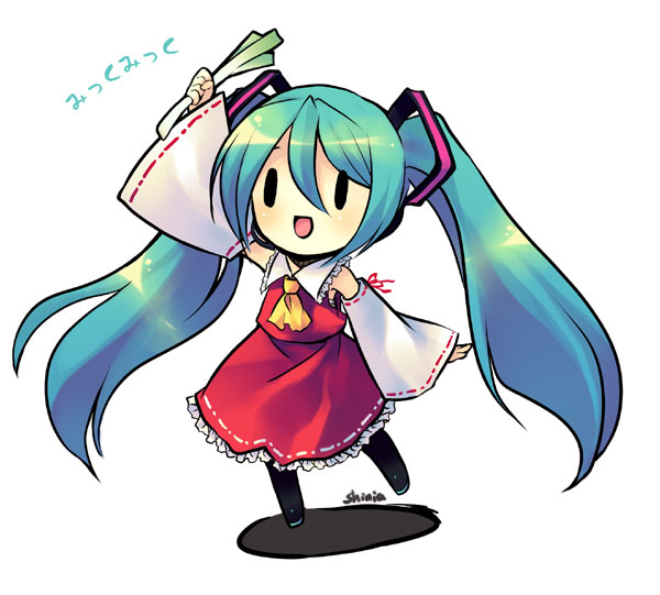 hatsune miku and hakurei reimu (touhou and 1 more) drawn by shinia
