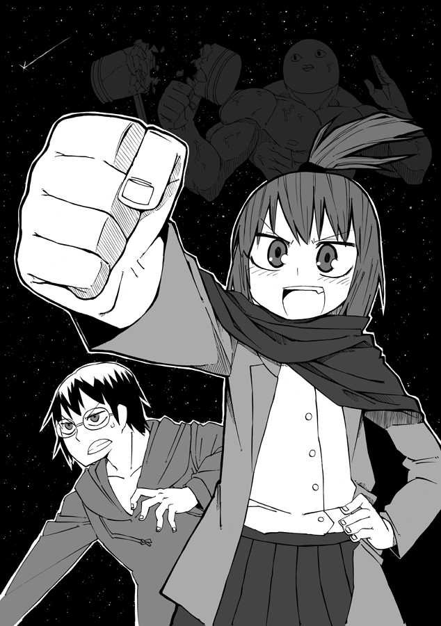 asahina samidare, amamiya yuuhi, and parrotman (hoshi no samidare) drawn by yaza