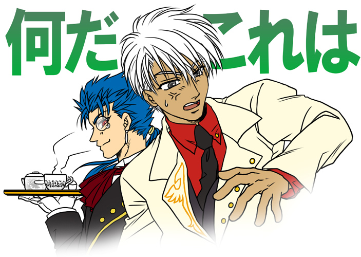 cu chulainn, archer, ushiromiya battler, and ronove (fate and 2 more) drawn by rswork