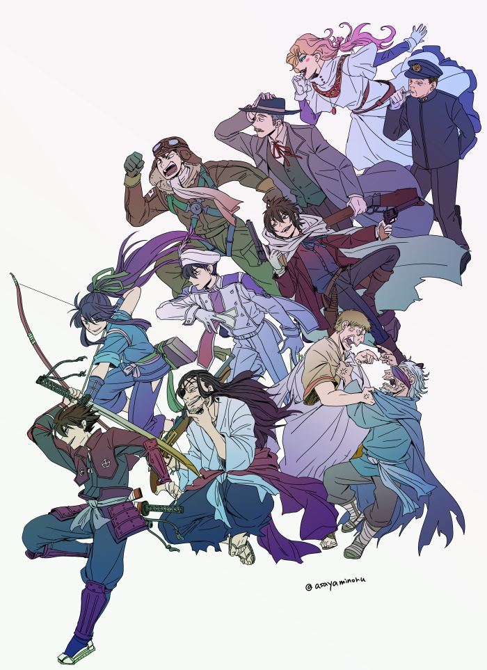 nasu no yoichi, shimazu toyohisa, oda nobunaga, kanno naoshi, yamaguchi tamon, and 5 more (drifters) drawn by asaya_minoru
