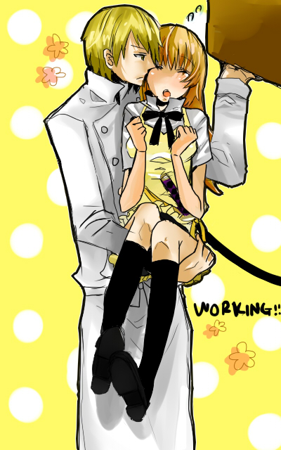 todoroki yachiyo and satou jun (working!!) drawn by woofin