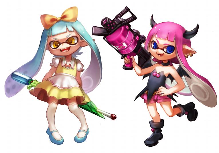 inkling player character and inkling girl (splatoon and 1 more) drawn by nishizawa
