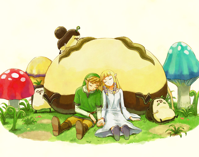 link, princess zelda, kikwi, machi, lopsa, and 2 more (the legend of zelda and 1 more) drawn by shiwashiwa_no_kinchakubukuru
