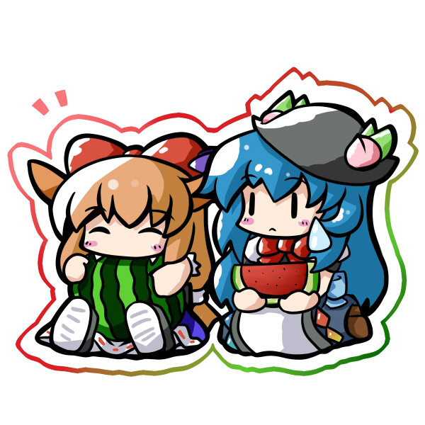 hinanawi tenshi and ibuki suika (touhou) drawn by nanase_yuki