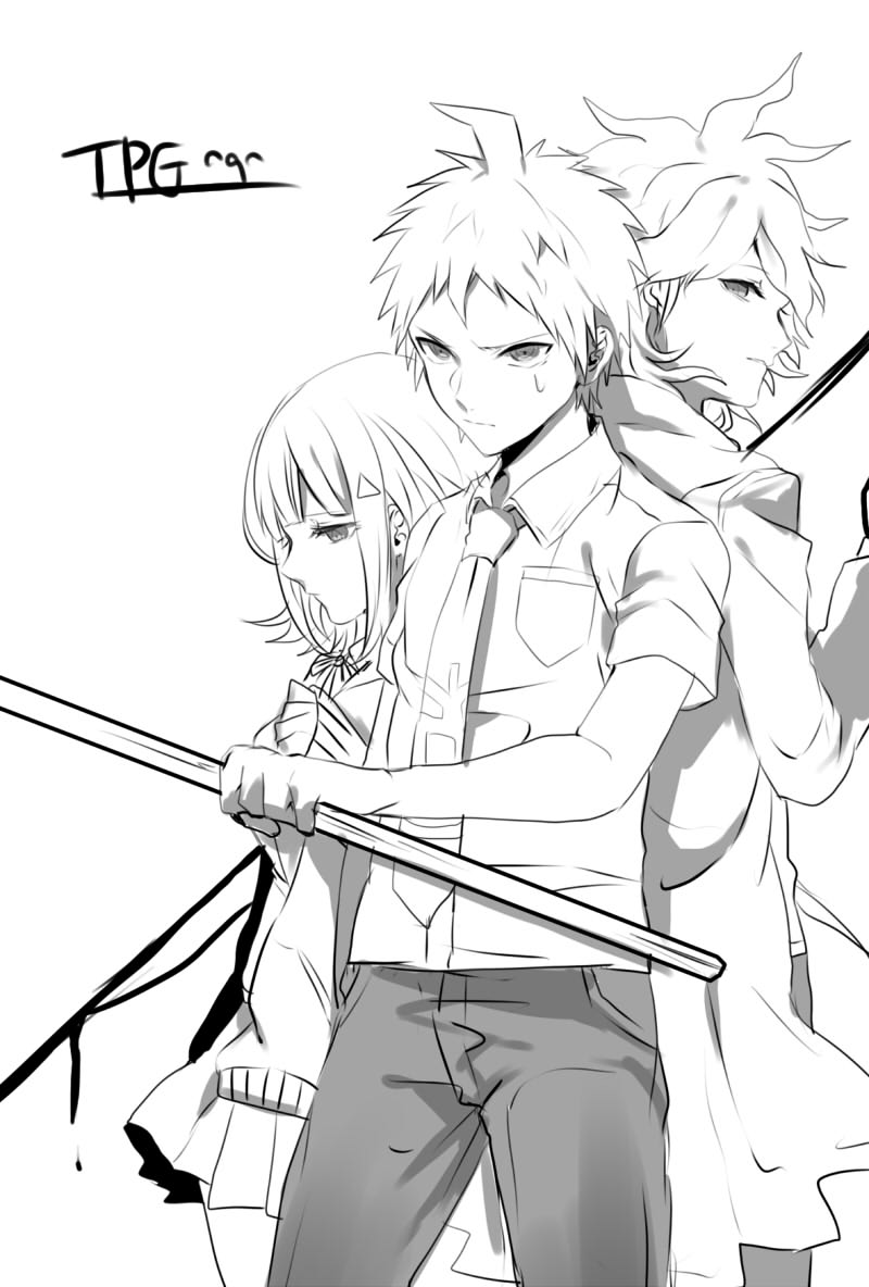 nanami chiaki, komaeda nagito, and hinata hajime (danganronpa and 1 more) drawn by kurozatou_owata