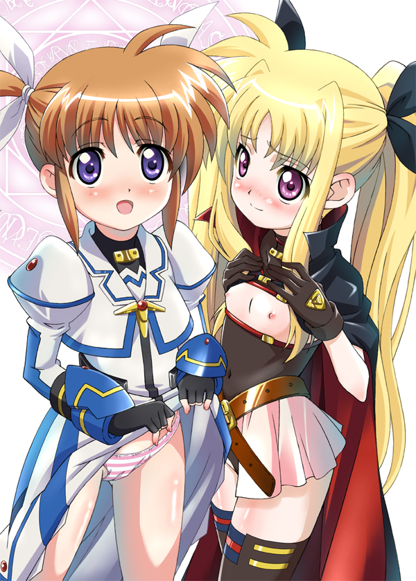 fate testarossa and takamachi nanoha (lyrical nanoha and 2 more) drawn by miyajima_hitoshi