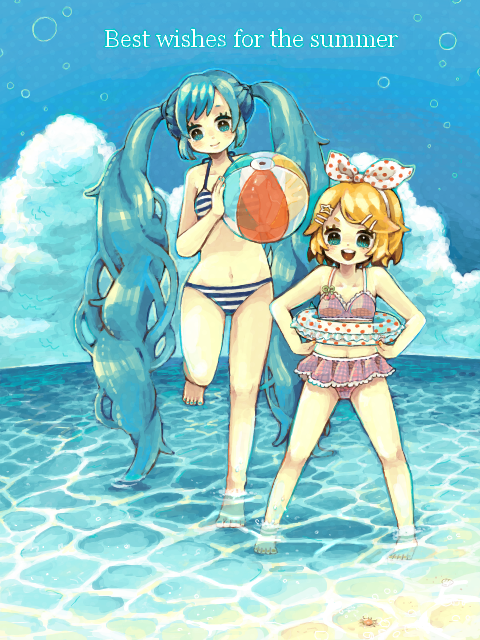 hatsune miku and kagamine rin (vocaloid) drawn by asahi_(pamuko)
