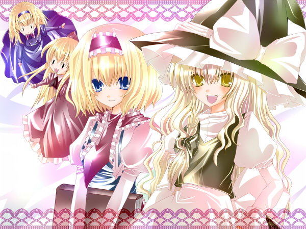 kirisame marisa, alice margatroid, shanghai doll, and hourai doll (touhou) drawn by nanase_nao