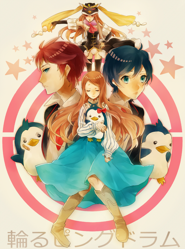 takakura himari, princess of the crystal, takakura shouma, takakura kanba, penguin 3-gou, and 2 more (mawaru penguindrum) drawn by asuda