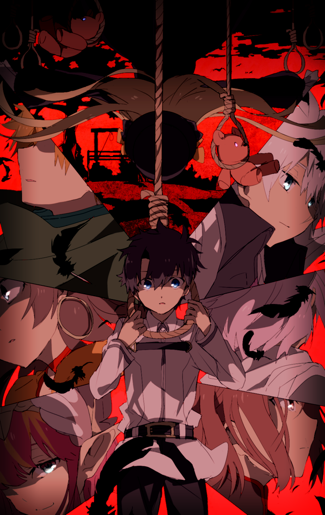 mash kyrielight, fujimaru ritsuka, abigail williams, circe, robin hood, and 3 more (fate and 2 more) drawn by hiiragi_fuyuki