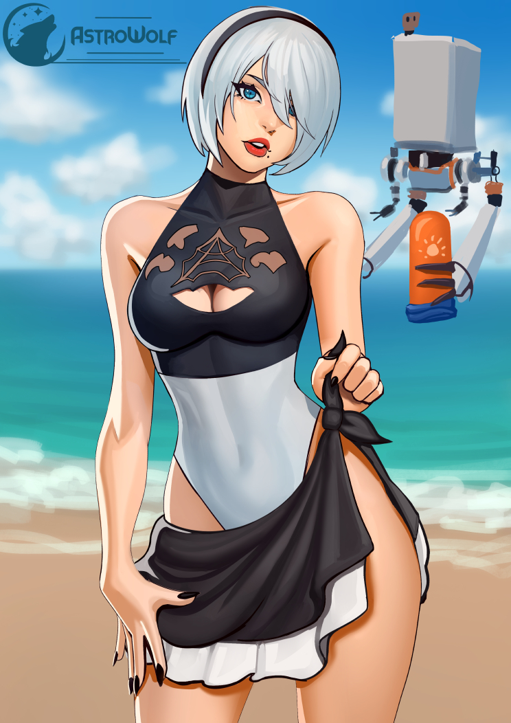 2b and pod (nier and 1 more) drawn by astrowolf