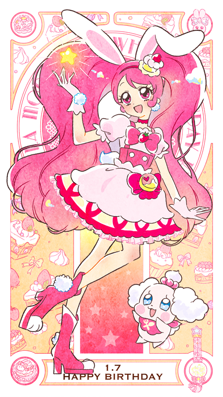 usami ichika, cure whip, and pekorin (precure and 1 more) drawn by hoppetoonaka3