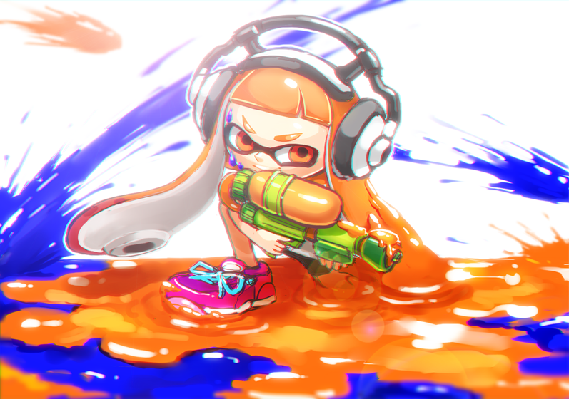 inkling player character and inkling girl (splatoon and 1 more) drawn by kiritani846