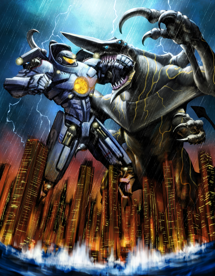 gipsy danger and knifehead (pacific rim) drawn by shigumo_(shigeru)