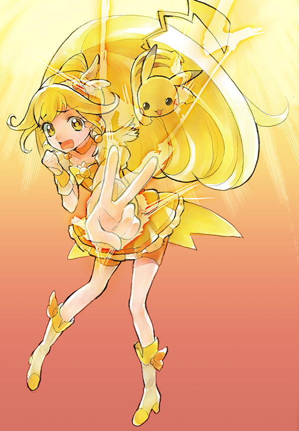 pikachu, kise yayoi, and cure peace (pokemon and 2 more) drawn by kurochiroko