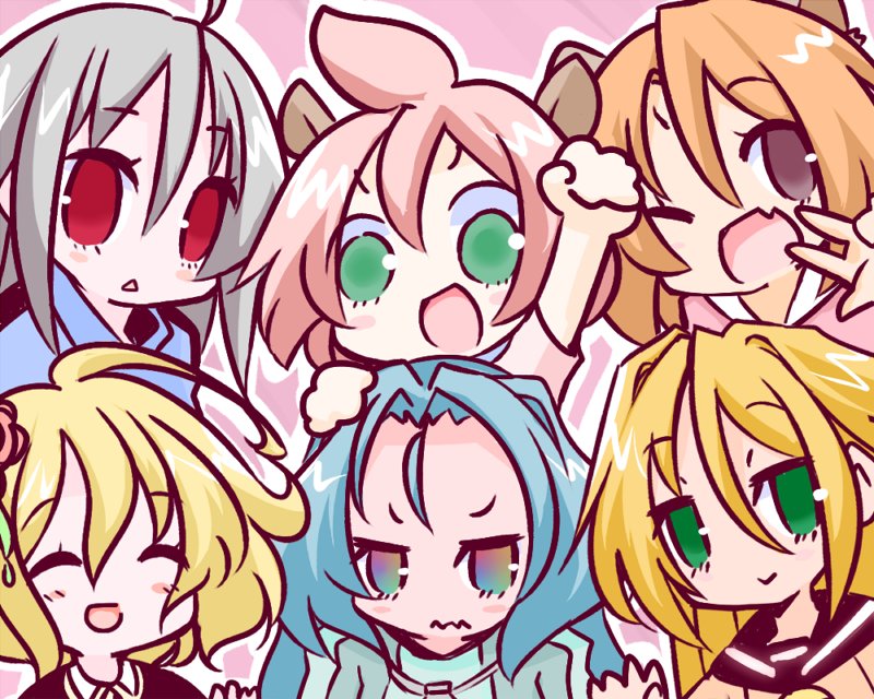 suguri, sora, hime, star breaker, qp, and 1 more (suguri and 2 more) drawn by hono