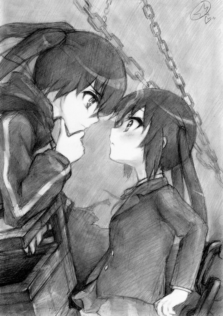nakano azusa and black rock shooter (k-on! and 1 more) drawn by kisetsu