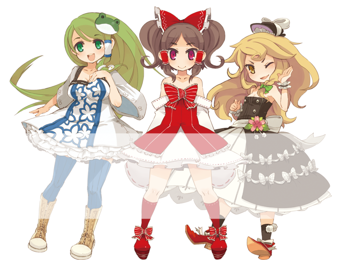 hakurei reimu, kirisame marisa, and kochiya sanae (touhou and 1 more) drawn by mota