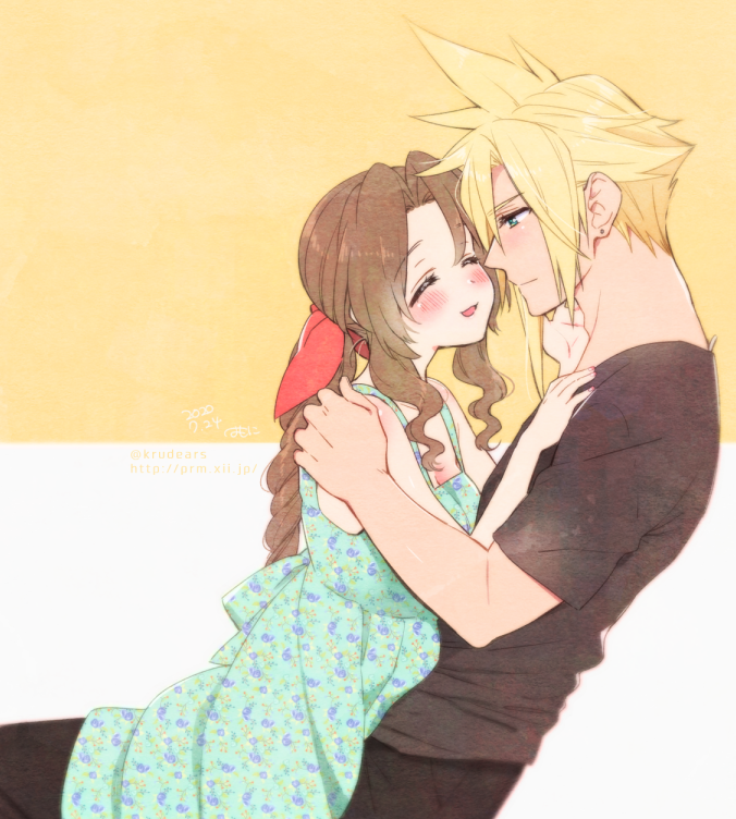 cloud strife and aerith gainsborough (final fantasy and 2 more) drawn by krudears