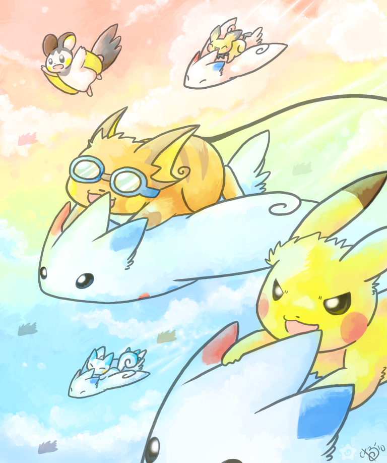pikachu, pichu, raichu, pachirisu, emolga, and 1 more (pokemon) drawn by celine_(spleen) and crayonchewer