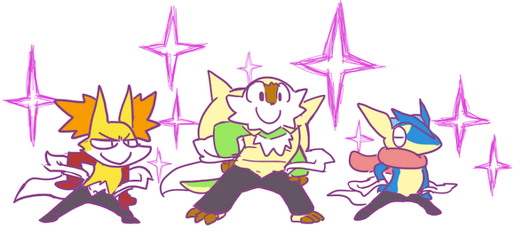 greninja, delphox, and chesnaught (pokemon and 2 more)
