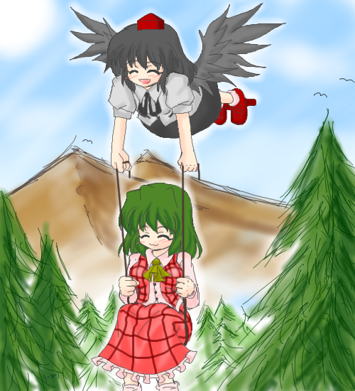 shameimaru aya and kazami yuuka (touhou) drawn by akasode_(tyaramu)