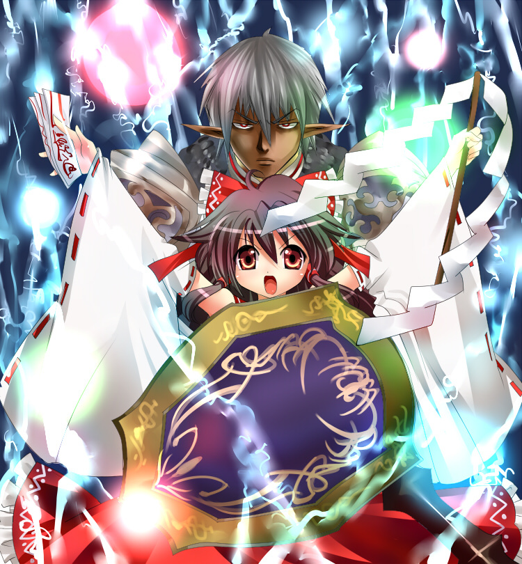 hakurei reimu and buront (touhou and 3 more) drawn by nagare