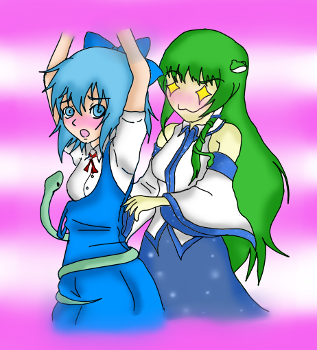 kochiya sanae and cirno (touhou) drawn by charlie_shay