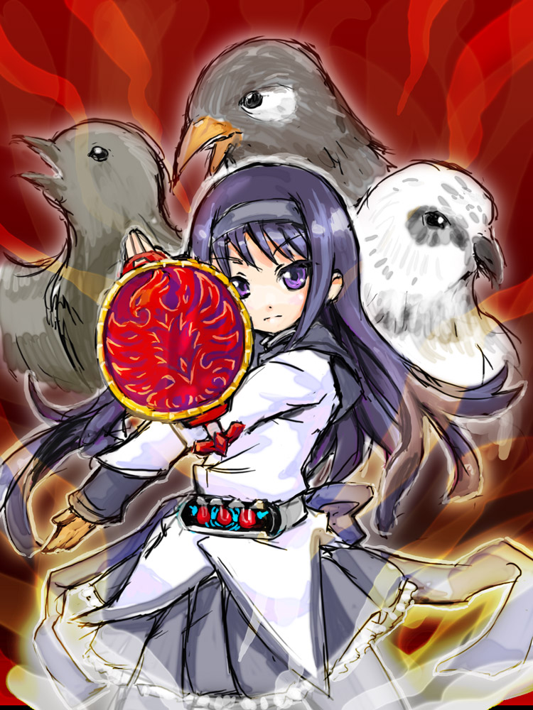 akemi homura, kamen rider ooo, and tajador (mahou shoujo madoka magica and 2 more) drawn by niwa_mizuki