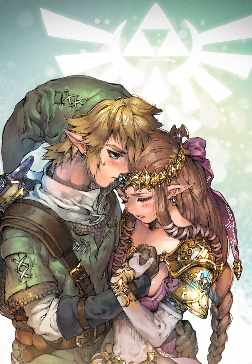 link and princess zelda (the legend of zelda and 1 more) drawn by kawacy