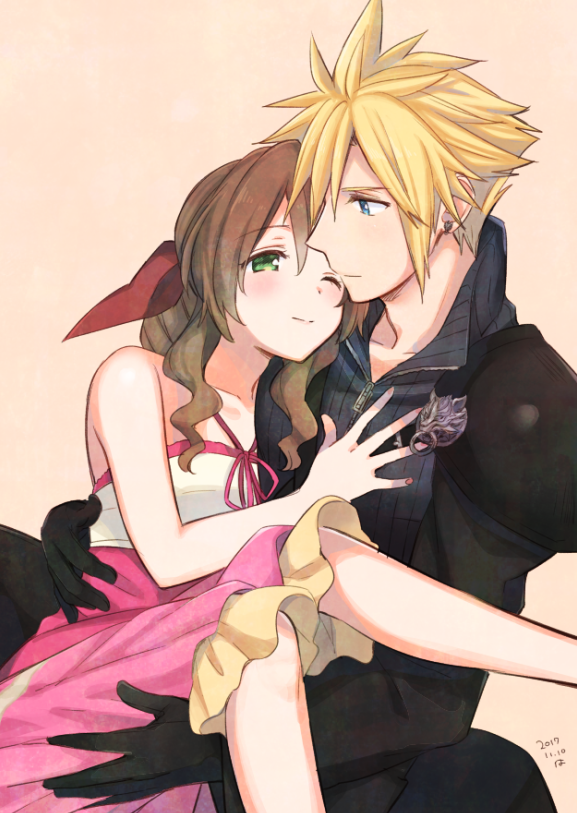 cloud strife and aerith gainsborough (final fantasy and 4 more) drawn by krudears
