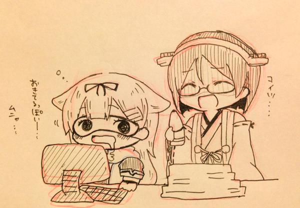 yuudachi, yuudachi kai ni, kirishima, and kirishima kai ni (kantai collection) drawn by jako_(jakoo21)
