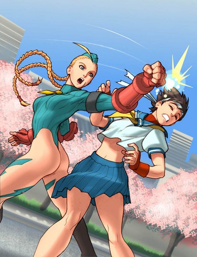 cammy white and kasugano sakura (street fighter and 1 more) drawn by omar_dogan and udon_entertainment