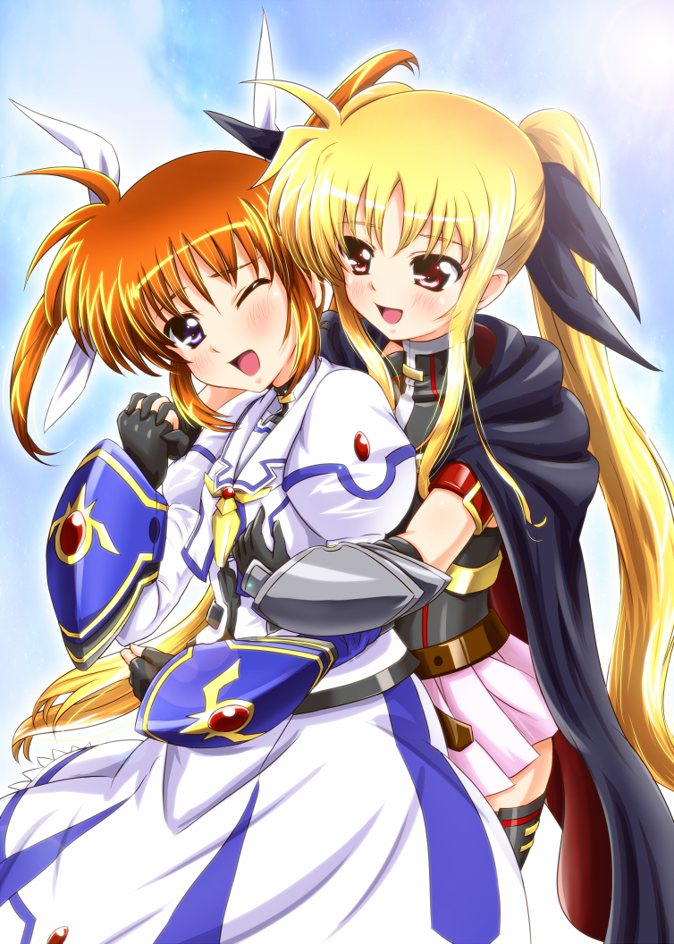 fate testarossa and takamachi nanoha (lyrical nanoha and 3 more) drawn by diesel-turbo